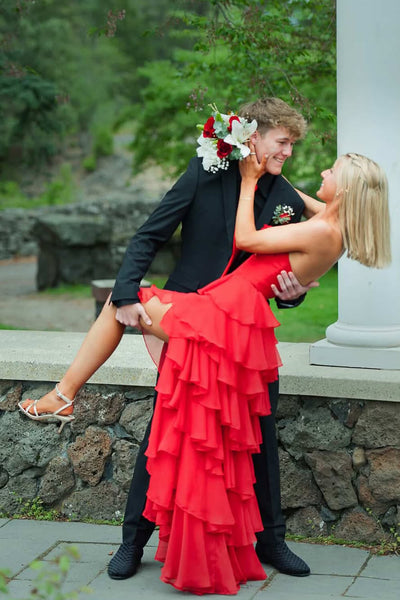 Cute A Line Sweetheart Red Chiffon Long Prom Dress VK25121001
