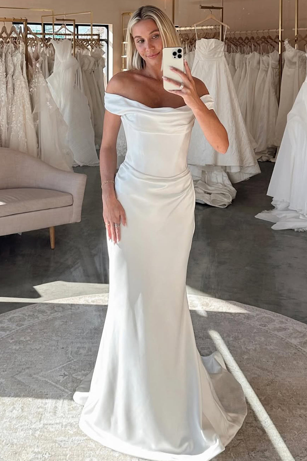 Fashion Mermaid Off the Shoulder Satin Long Wedding Dress VK25052609
