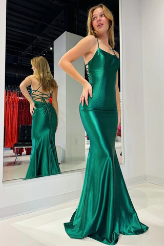 Emerald Scoop Neck Lace-Up Mermaid Long Prom Gown VK24011106