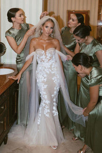 Glamorous Mermaid Off the Shouder Tulle Lace Wedding Dresses VK23090607