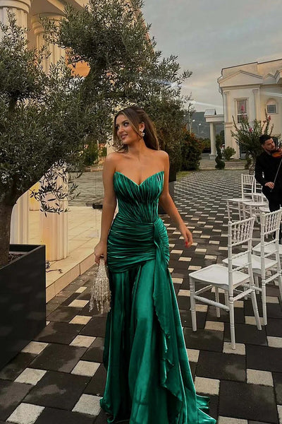 Elegant Sheath V Neck Army Green Chiffon Evening Dress Formal Dress with Slit VK26031107