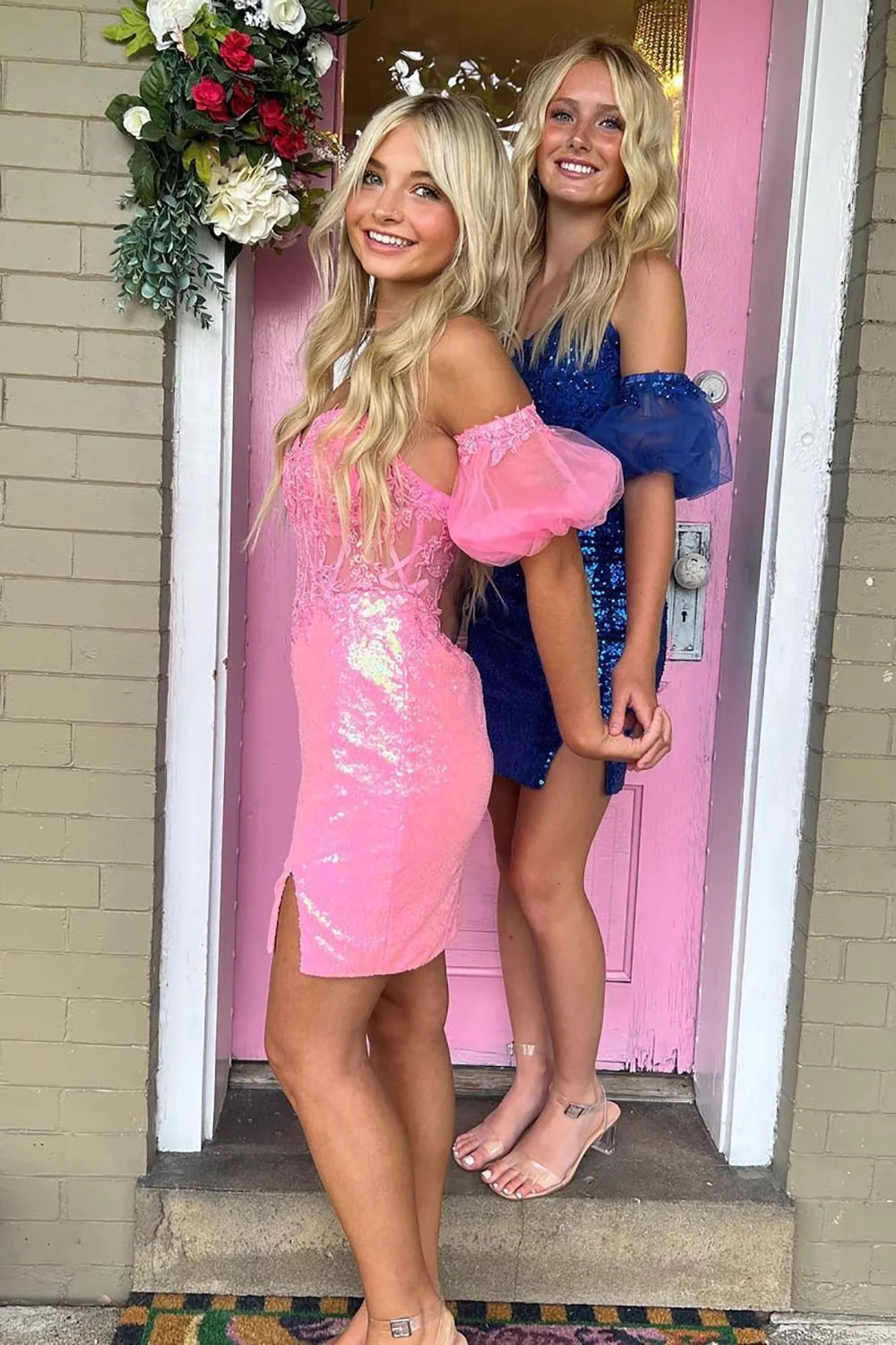 Stylish Sheath Sweetheart Pink/Royal Blue Corset Homecoming Dress with Silt VK23083101