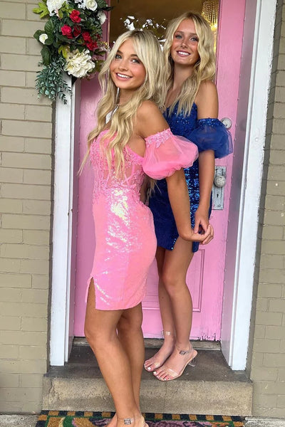 Stylish Sheath Sweetheart Pink/Royal Blue Corset Homecoming Dress with Silt VK23083101