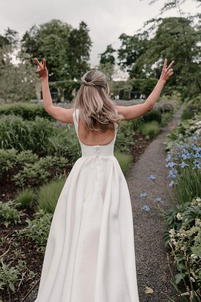 Gorgeous Ball Gown Square Neck Heavy Satin Long Wedding Dresses