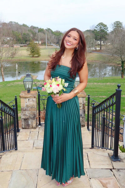 Forest Green Satin Strapless A-Line Maxi Dress VK26031527