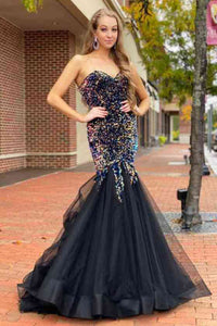 Elegant Sweetheart Black Mermaid Long Prom Dress Evening Party Dresses VK0205002