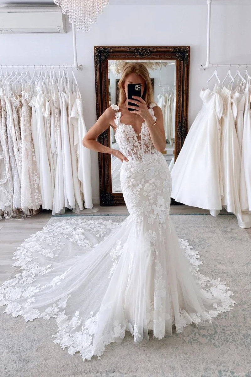Fairy Mermaid Sweetheart Lace Wedding Dresses with Appliques VK23061002