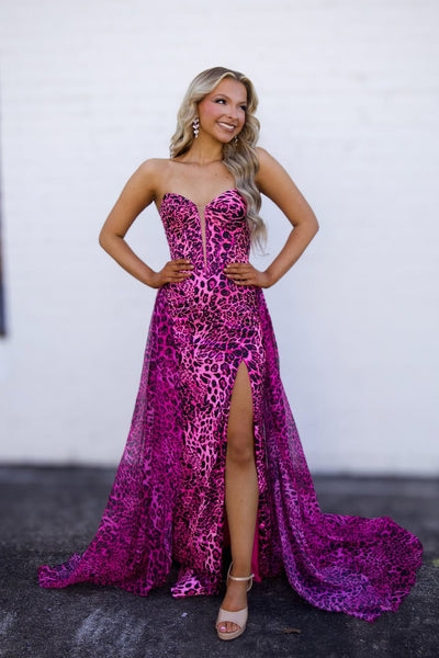 Mermaid Sweetheart Purple Leopard Printed Long Prom Dresses with Cap VK26011208