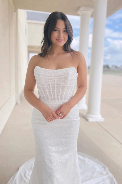 Glitter Mermaid Scoop Neck Sequins Wedding Dress VK15120309