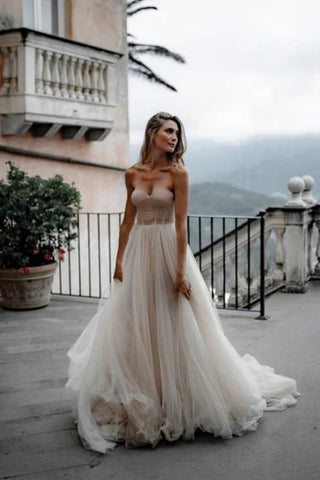 Sweetheart Tulle Long Wedding Dresses 2021 VK001