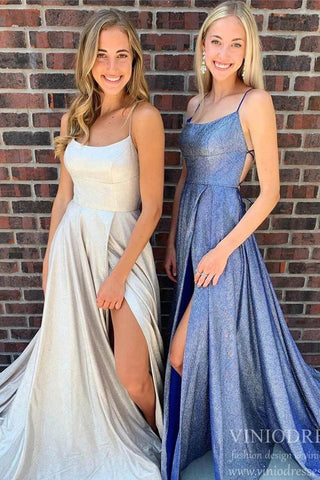 Shiny Prom Dresses A-Line Scoop Neck Sparkly Satin Evening Prom Dress VK0620002