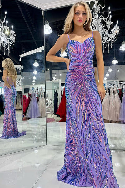 Mermaid Sweetheart Purple Sequins Lace Long Prom Dresses VK23111802