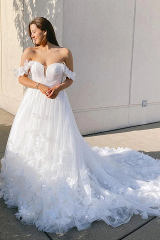 Fairy Ball Gown Sweetheart Tulle Long Wedding Dresses with 3D Flowers VK23052502