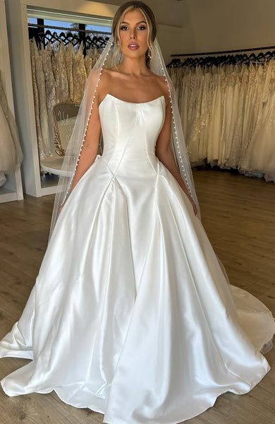 Women's White Satin A Line Corset Wedding Dresses Sweetheart Simple Bridal Wedding Gowns