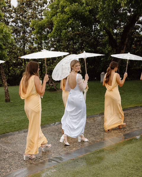 Charming Sheath V Neck Silk Saitn Bridesmaid Dresses VK23052301