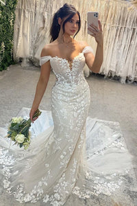 Charming Mermaid Sweetheart Lace Wedding Dresses with Appliques VK23050408