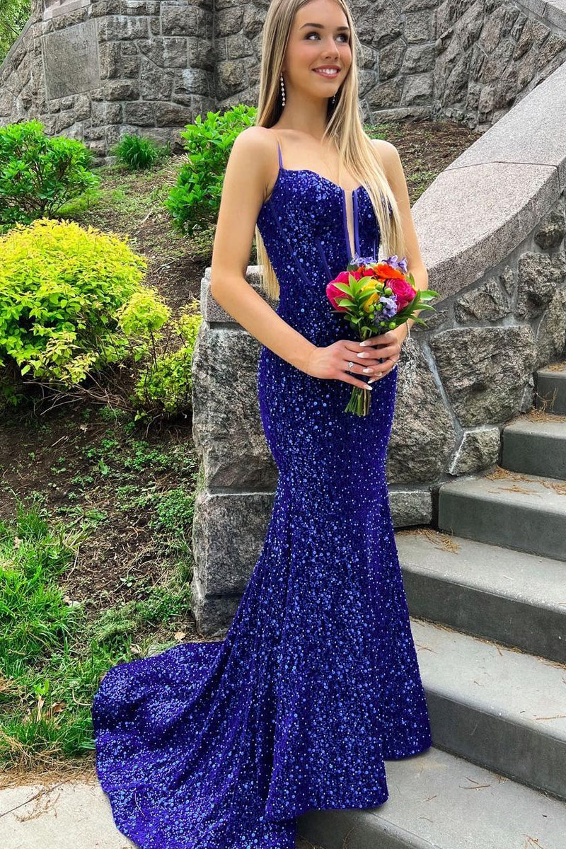 Charming Mermaid Sweetheart RoyalBlue Sequins Long Prom Dresses VK23052001