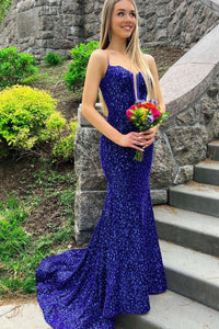 Charming Mermaid Sweetheart RoyalBlue Sequins Long Prom Dresses VK23052001