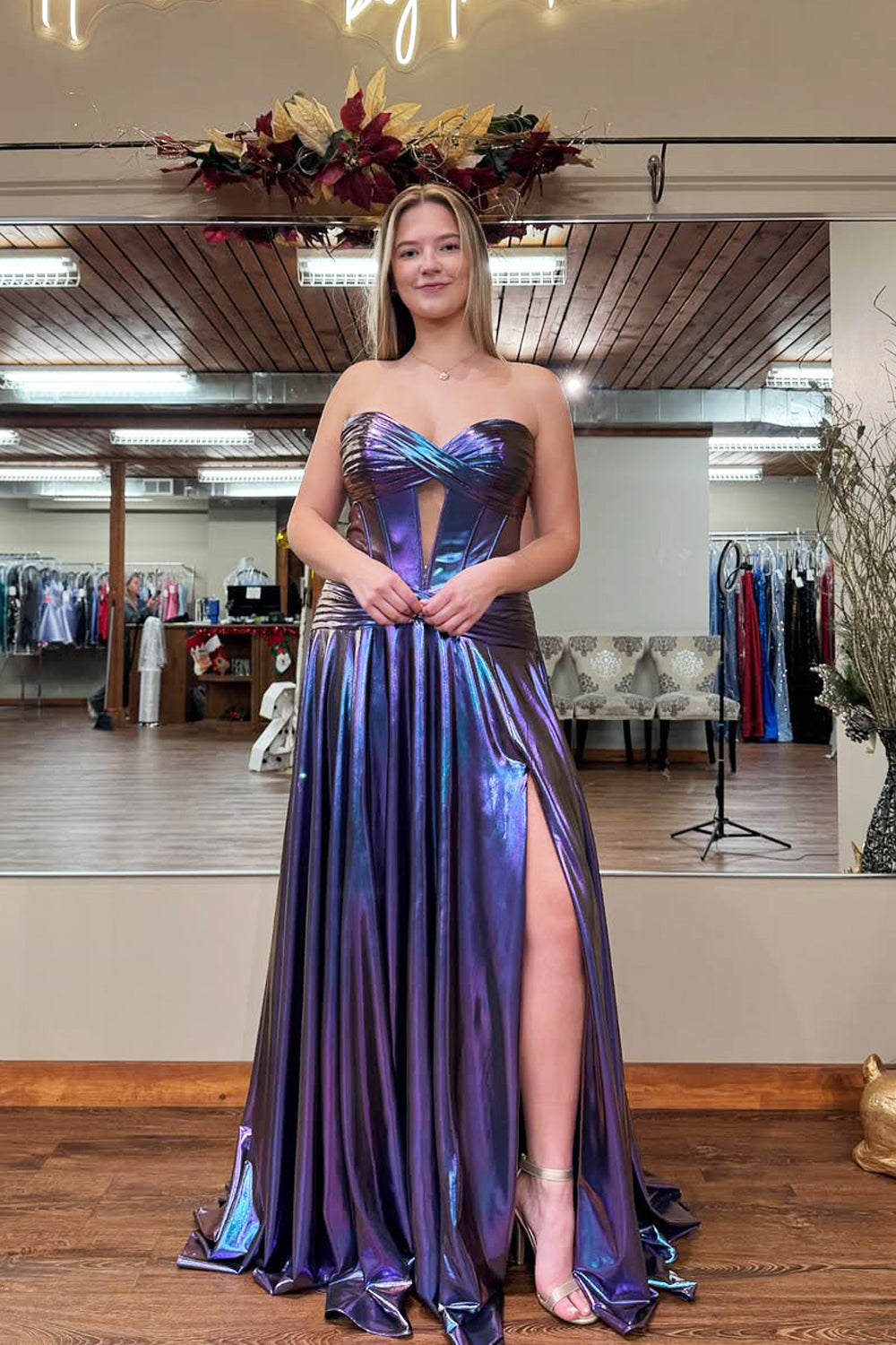 cute metallic dress Melanie metallic party dress silver / Festival reflective dress