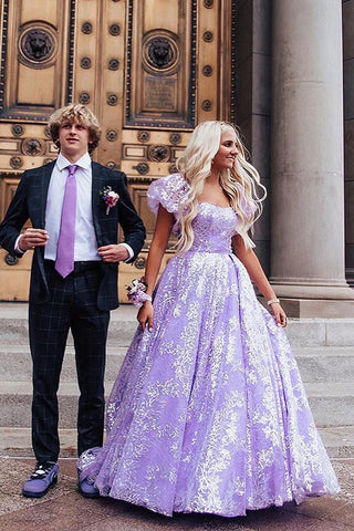 Cute Ball Gown Sweetheart Lavender Sequins Lace Prom Dresses VK23050906, Quincess Dress