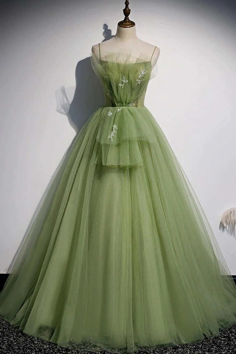 Free Shipping Princess Ball Gown Scoop Neck Sage Green Tulle Prom Dresses Quinceanera Dresses VK0320003