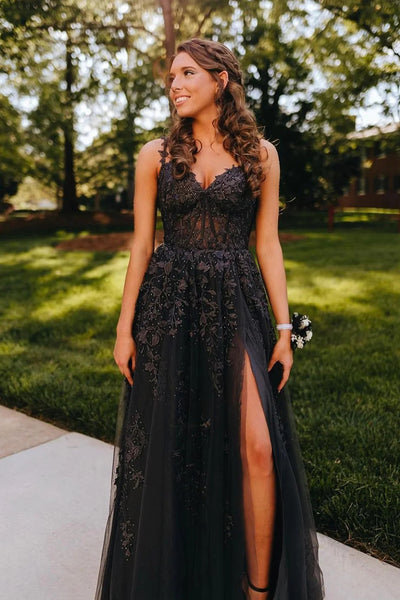 Black Off the Shoulder Prom Dress with Appliques VK23092703