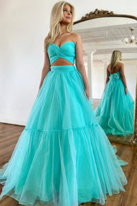 Cute Ball Gown V Neck Mint Long Prom Dresses VK23050603