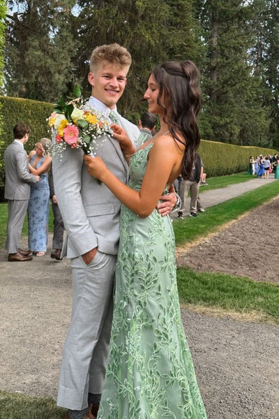 Sage Green V Neck Fitted Long Prom Dress