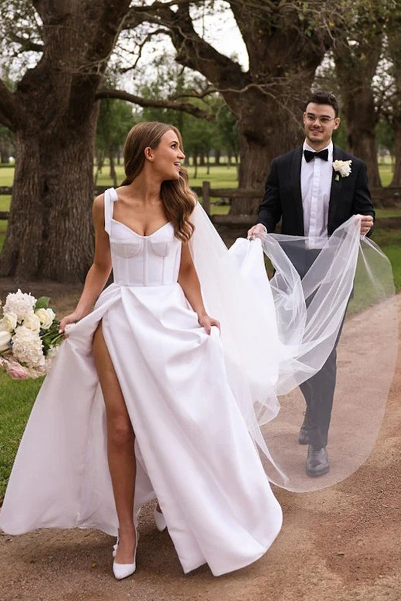 Fairy Ball Gwon Sweetheart Satin Wedding Dresses with Slit VK23051207