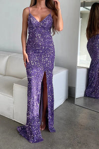Sparkly Purple Mermaid Long Prom Dress With Slit VK23112206