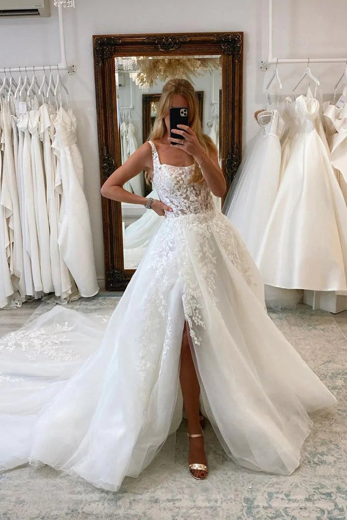 Gorgeous Ball Gown Bateau Neckline Sheer Long Sleeve Tulle Lace Beaded Wedding  Dress