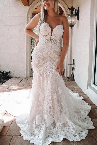 Charming Mermaid Sweetheart Lace Wedding Dresses VK23080610