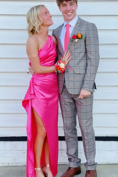 Sage Green One Shoulder Pleats Long Prom Dresses with Slit VK26011109