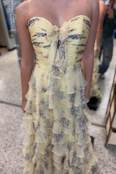 Gorgeous A Line Sweetheart Floral Chiffon Prom Dress with Slit VK25121804