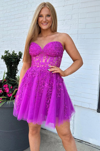 Magenta Appliques Sweetheart A-Line Homecoming Dress VK23063010