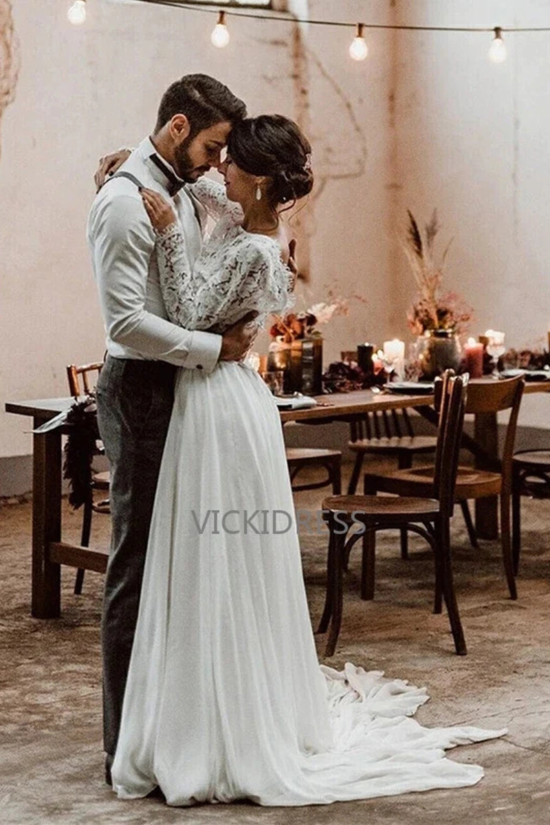 Chic Lace Two-piece Wedding Dresses A-line Summer Gowns VK0105020