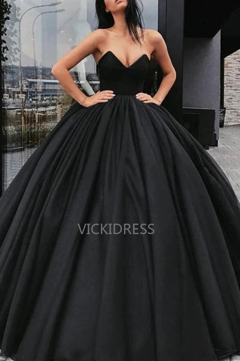 Sweetheart Ball Gown Prom Dresses Satin Simple Evening Gowns VK0111009