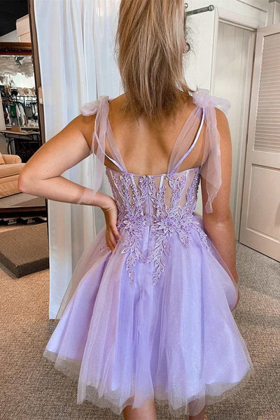 Cute A Line Sweetheart Lavender Short homecoming Dresses with Appliques VK23052307