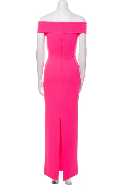 Fuchsia Satin Off-the-Shoulder Fitted Dress