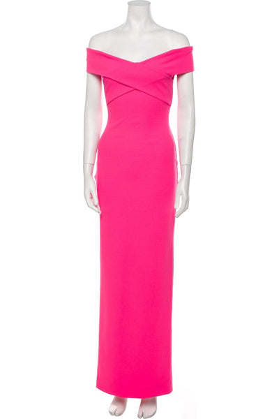 Fuchsia Satin Off-the-Shoulder Fitted Dress