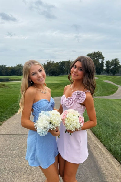 One Shoulder Ivory A-line Short Dress with Rosette