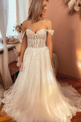 Fairy A Line Sweetheart Tulle Wedding Dresses with Lace VK23010805