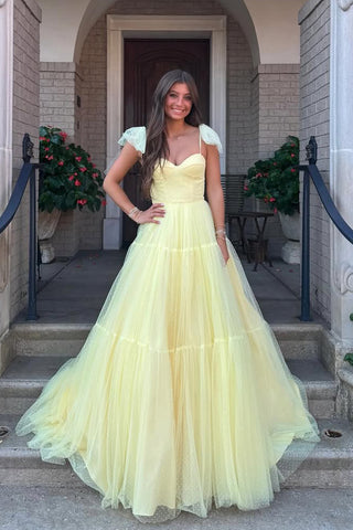 A-Line Sweetheart Daffodil Tulle Corset Long Prom Dresses VK25101703
