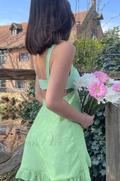 Green A-Line Straps Empire-Waist Sleeveless Short Homecoming Summer Dress VK26070104