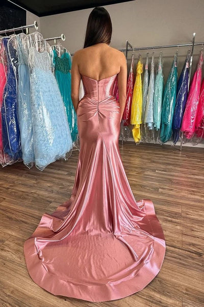 Mermaid Sweetheart Blush Satin Prom Dress with Slit VK25010401