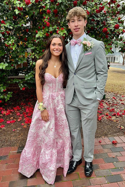 Cute A Line Sweetheart Blush Pink Jacquard Satin Long Prom Dress VK020102