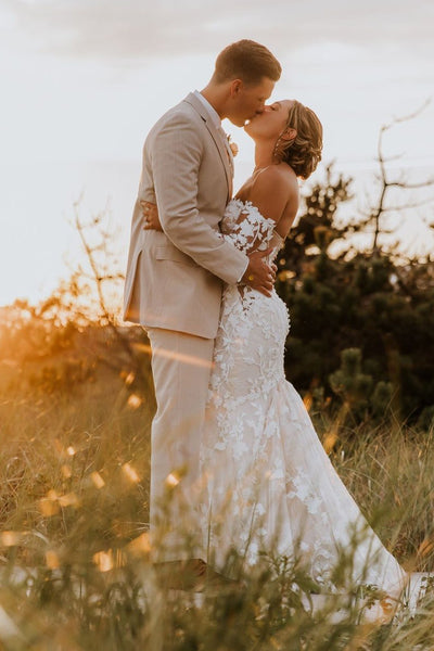 Mermaid Sweetheart Tulle Appliques Wedding Dresses with Sleeves VK24010306