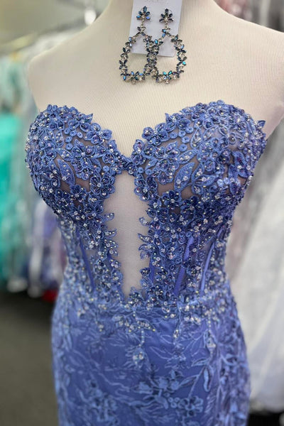 Periwinkle Strapless Floral Mermaid Long Prom Dress VK23112703