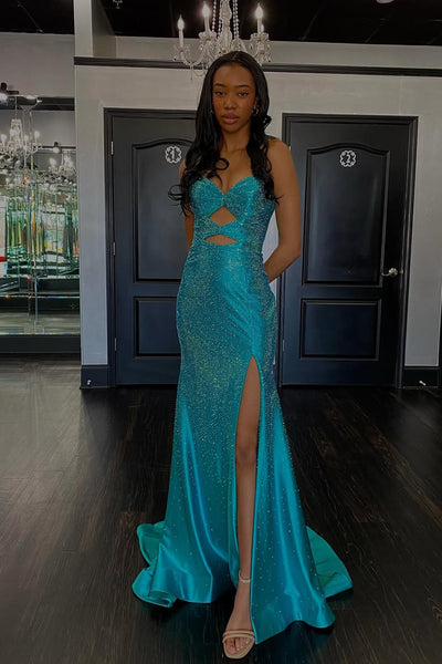 Charming Mermaid Sweetheart Keyhole Aqua Hot Fix Satin Prom Dress VK16020305