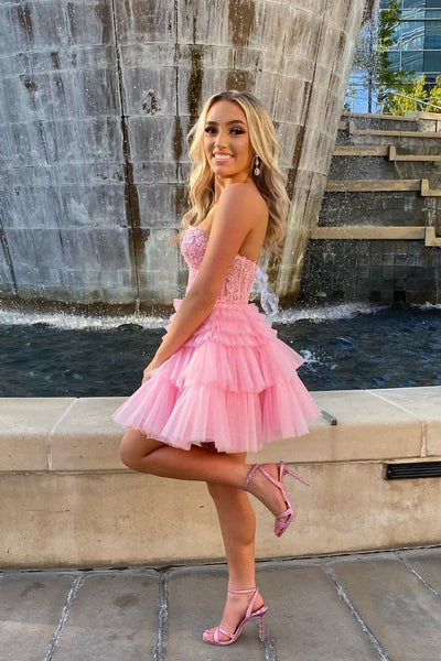 Cute A-Line Sweetheart Pink Tulle Short Homecoming Dress VK23091201